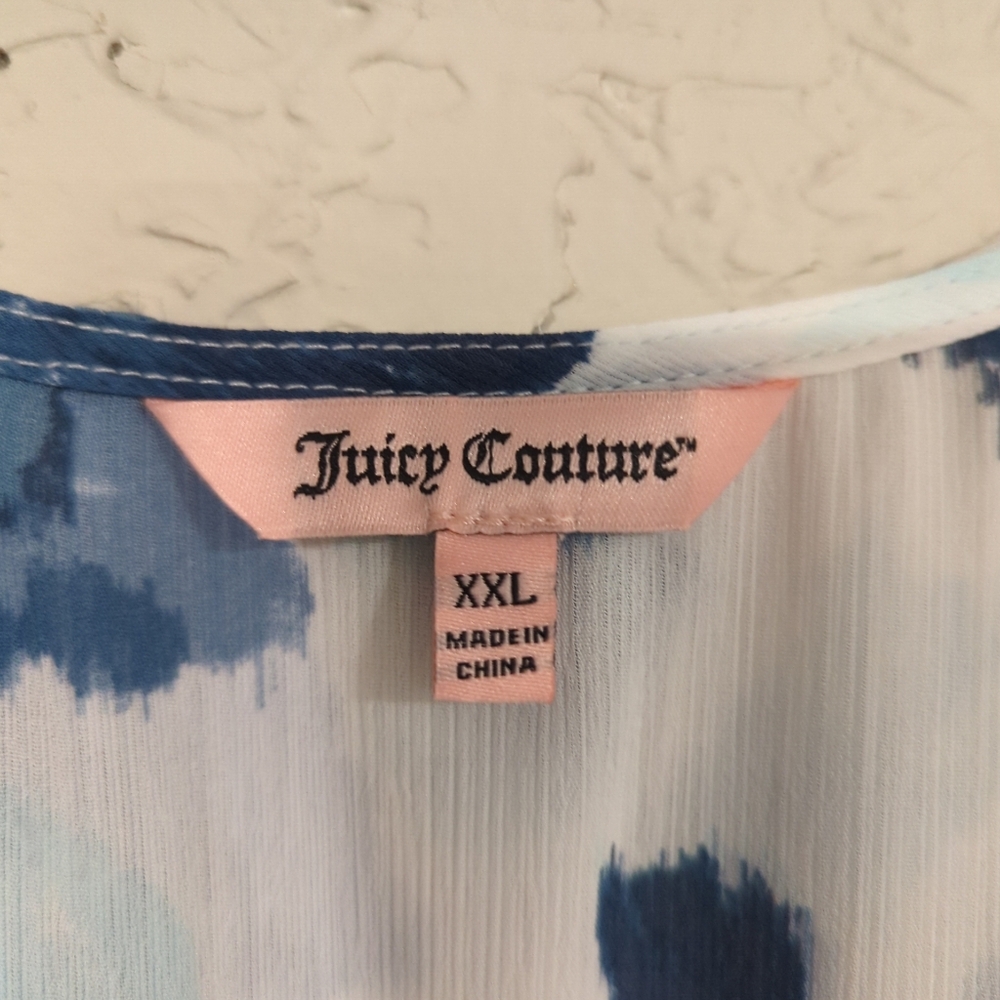 Juicy Couture Blue & White Floral Cold Shoulder Shortsleeve Blouse - Women's XXL - Picture 2 of 14